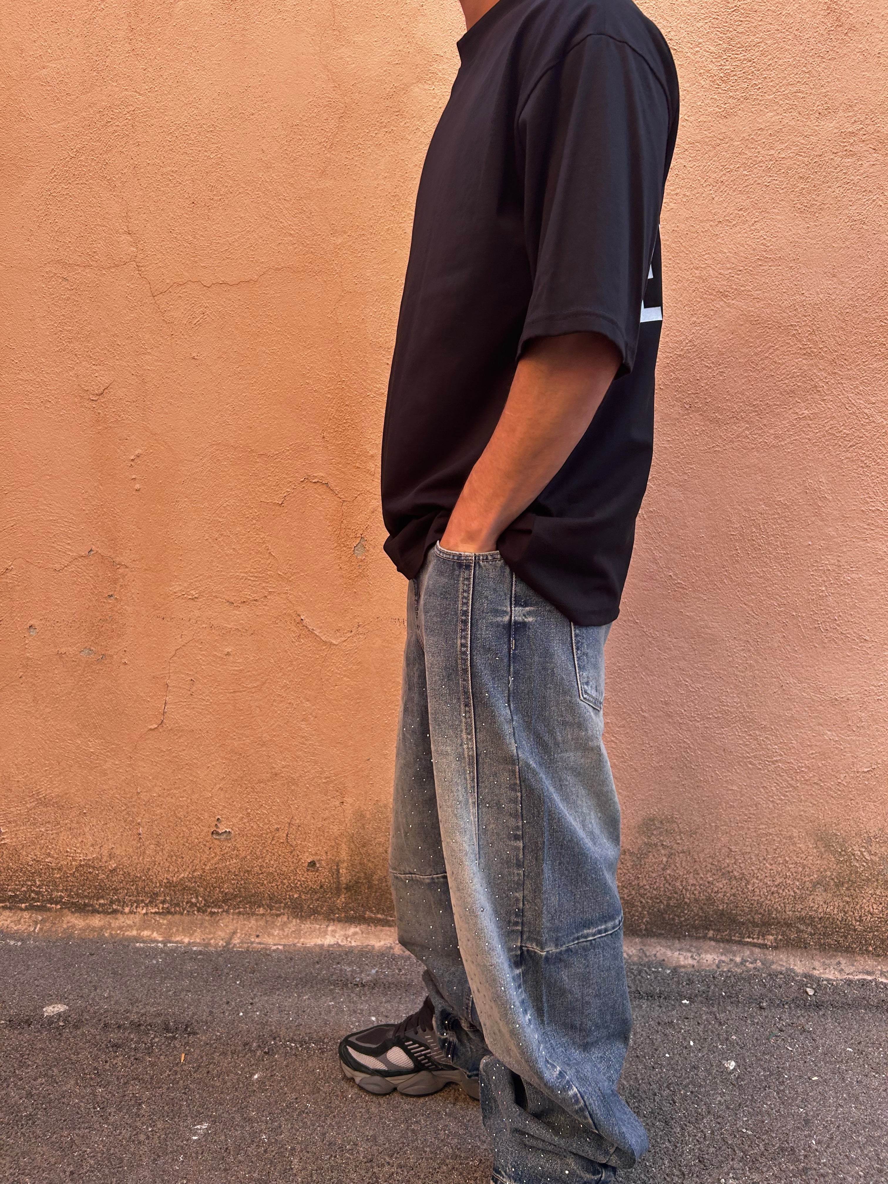 Jeans baggy con brillantini